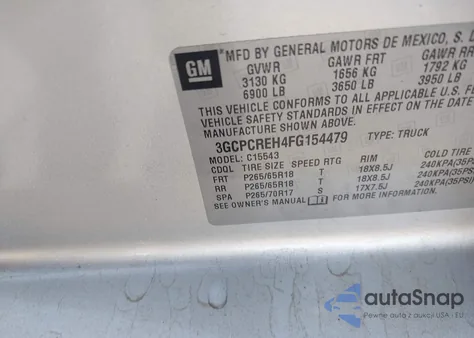 2015 Chevrolet Silverado 1500 1Lt from USA, damaged, VIN 3GCPCREH4FG154479